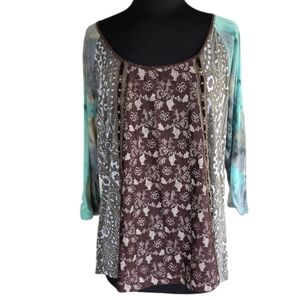 Vanilla Sugar Y2k Vintage Top 3X Plus Studded Multicolor Bohemian Long Sleeve